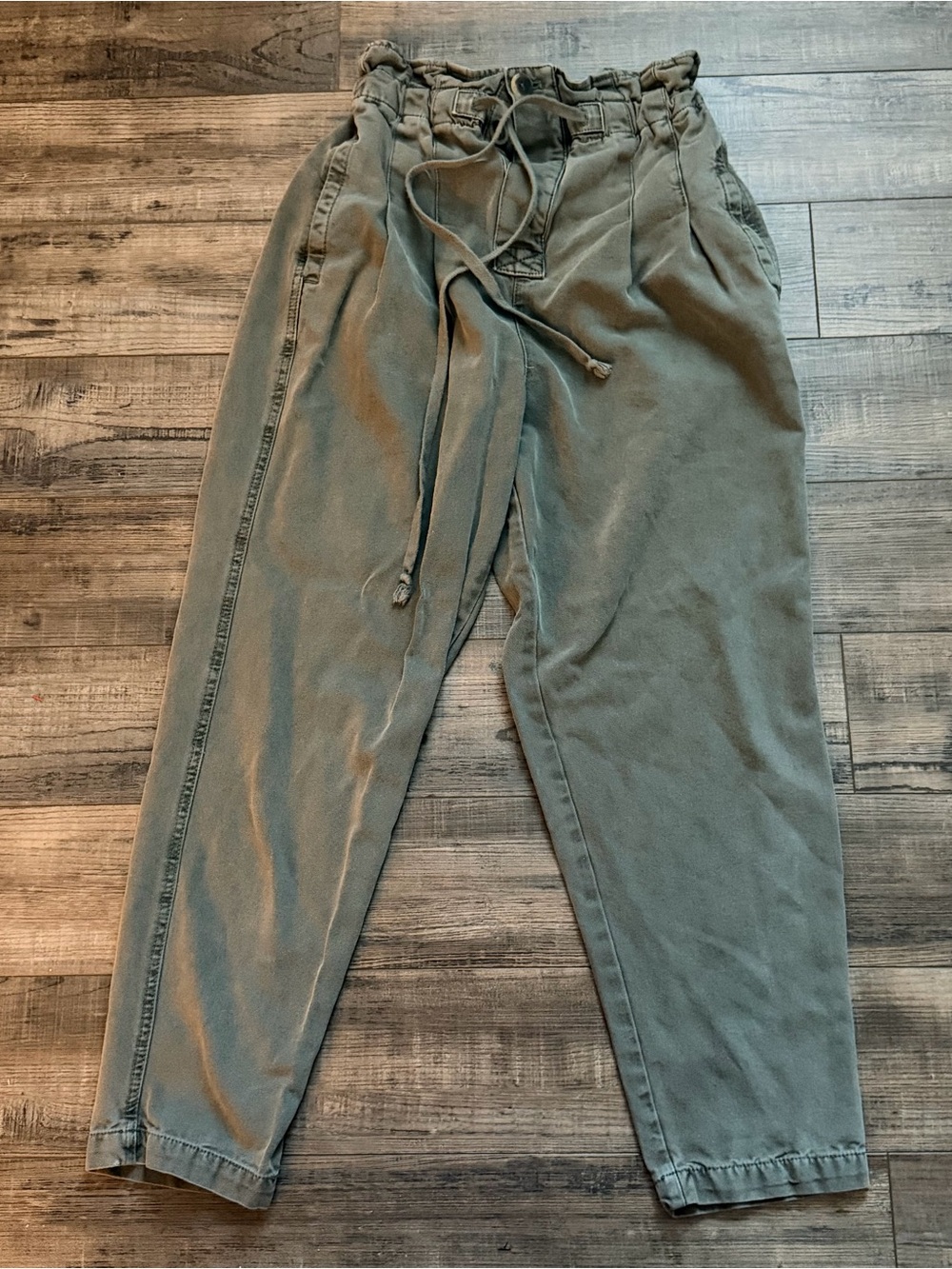 Free People  Olive Drawstring Paperbag Waist Pants
